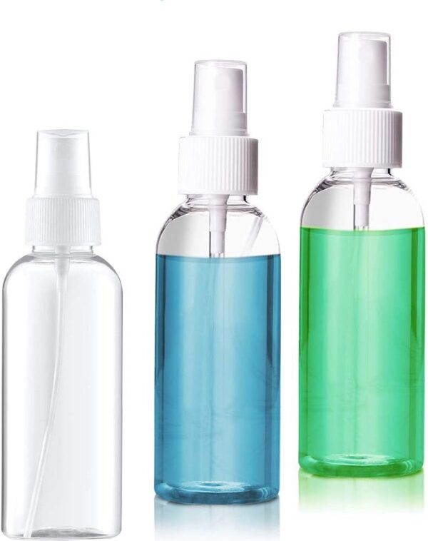 3 Pack 50ml Fine Mist Mini Spray Bottles Plastic, Pump Spray Cap Refillable Reusable Empty Atomizer Spray Bottles Travel,Suitable for Liquid (professional 1.69oz)