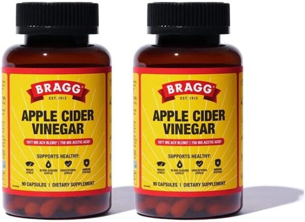 Bragg Apple Cider Vinegar Capsules - Vitamin D3 & Zinc - 750mg of Acetic Acid – Immune & Weight Management Support - Non-GMO, Vegan, Gluten Free, No Sugar (2)