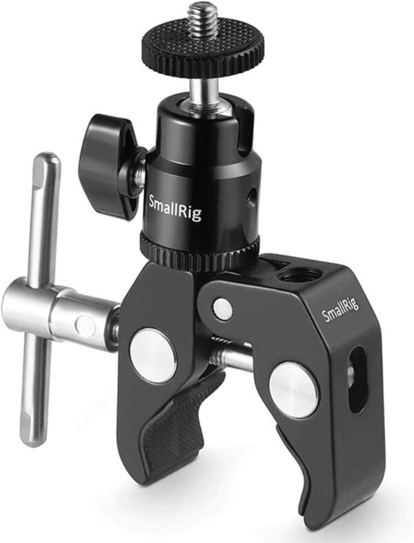 SmallRig Super Clamp Mount with Mini Ball Head Mount, Hot Shoe Adapter with 1/4 Screw for LCD Field Monitor, LED Lights, Flash, Microphone, for Gopro, for DJI Action 2, for Insta360-1124