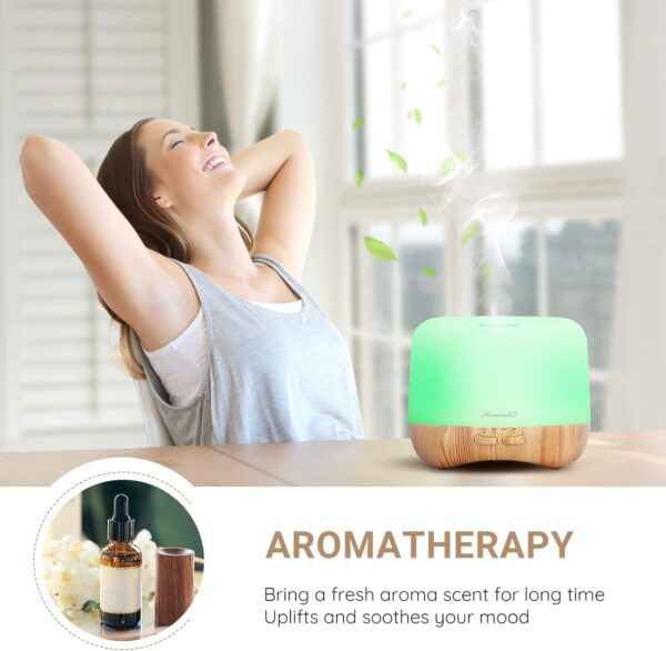 Aromatherapy Essential Oil Diffuser for Room: Oil Diffuser Colorful Aroma Air Humidifier with Adjustable Cool Mist Mode, Waterless Auto Off Ultrasonic Diffusers for Large Small Room Home Office 500ML - Image 4