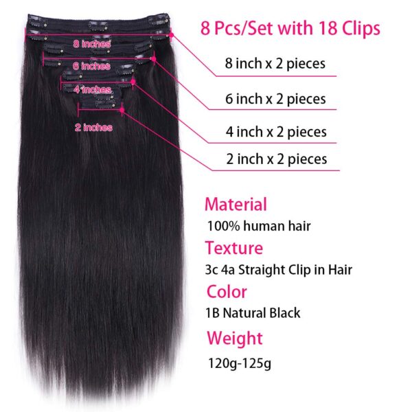 Nvnvdij Straight Clip in Hair Extensions Human Hair 8pcs Per Set with 18Clips Double Weft Clip in Human Hair Extensions Natural Black Color For Women (14 Inch, Straight Hair) - Image 2