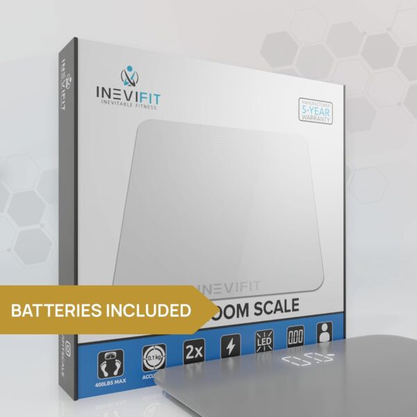 INEVIFIT Bathroom Scale, Highly Accurate Digital Bathroom Body Scale, Measures Weight up to 400 lbs. Includes Batteries - Image 5