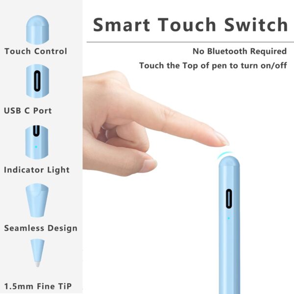 Stylus Pen for iPad (2018-2024) with Fast Charging & Palm Rejection, Compatible with Apple iPad Pro M4 2024, iPad Air M2 2024, iPad Pro 11/12.9 inch, iPad 10-6th, iPad Air 5th-3rd, iPad Mini 6/5th - Image 5