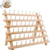 NW 60-Spools Wooden Thread Holder Sewing and Embroidery Thread Rack and Organizer Thread Rack for Sewing with Hanging Hooks - Image 3