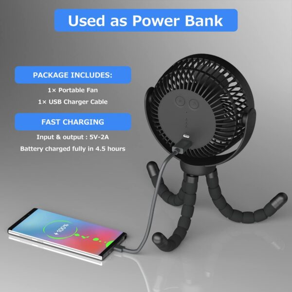 Stroller Fan - 65Hrs 12600mAh Rechargeable Fan, Timing Car Seat Fan, Portable Clip On Fan, Car Fan for Baby, Battery Operated Fan for Baby Stroller, Peloton, treadmill, Golf Cart, Beach, Bed, Dog - Image 2