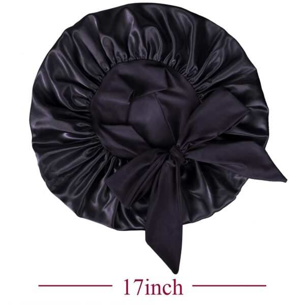 Satin Bonnet Silk for Hair Sleeping: Women Tie Bonnets Adjustable Night Cap Jumbo Size Comfortable Wide Band for Braids Curly Long Hair (Black) - Image 5