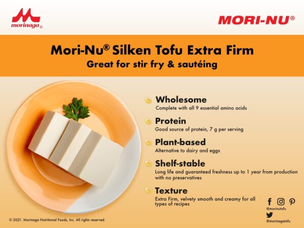 Mori-Nu Silken Tofu Extra Firm, Velvety Smooth and Creamy, Low Fat, Gluten-Free, Dairy-Free, Vegan, Made with Non-GMO soybeans, KSA Kosher Parve, Shelf-Stable, Plant protein, 10.9 oz x 12 Packs - Image 4