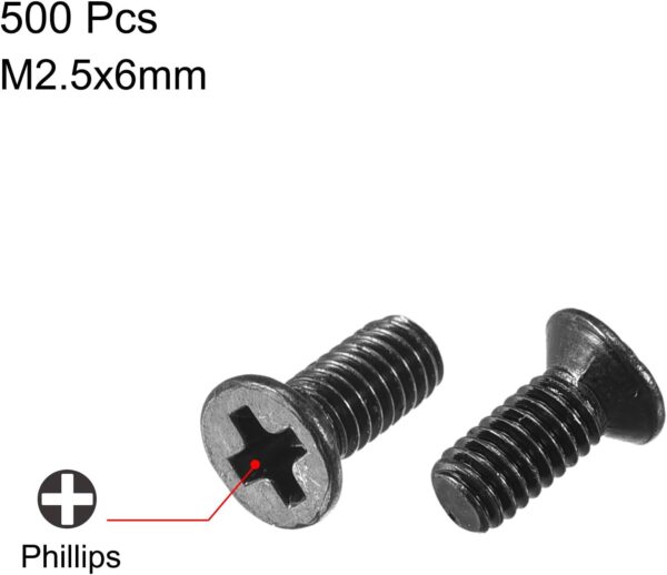 uxcell M2.5 x 6mm Phillips Screw Fasteners Black for Laptop PC TV Fan Switch 500pcs - Image 2