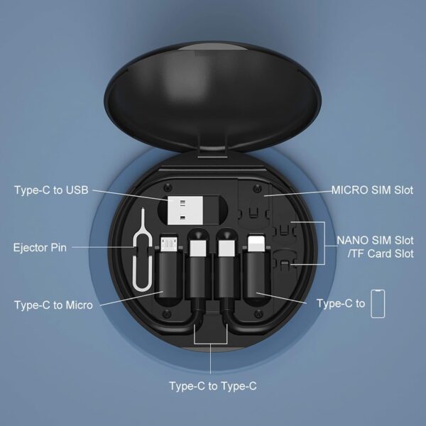 USB Adapter, Micro USB Charging Cable with USB C Lightning Adapter, Lightning to USB C Adapter, Multi Charging Cable Storage Box Contains SIM Card Holder - Image 2