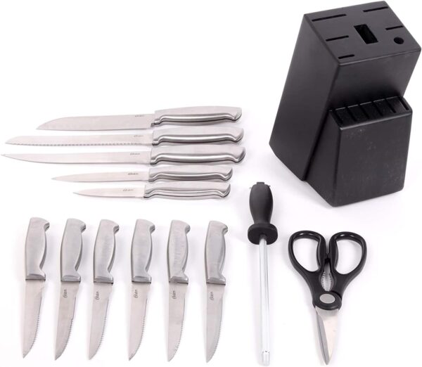 Oster - 70561.14 Oster Baldwyn High-Carbon Stainless Steel Cutlery Knife Block Set, 14-Piece, Brushed Satin - Image 2