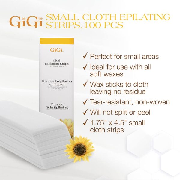 GiGi Small Cloth Epilating Strips for Face and Bikini Hair Waxing/Hair Removal, 100 Pieces - Image 2