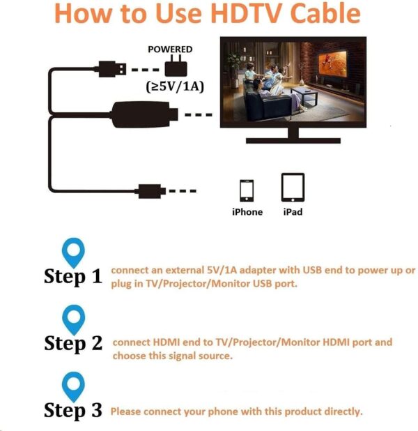 [Apple MFi Certified] Lightning to HDMI Cable Adapter Compatible with iPhone, 1080P Digital Sync Screen Audio&Video Adapter with Charge Port Connector to HD TV/Projector/Monitor Support OS - Image 5