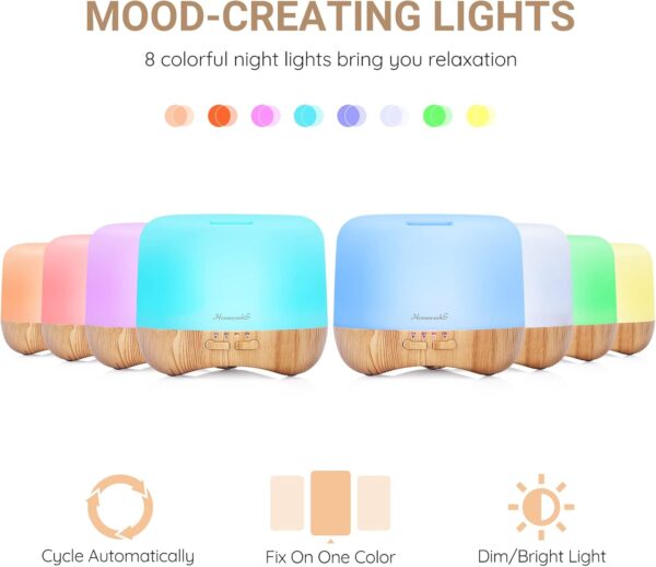 Aromatherapy Essential Oil Diffuser for Room: Oil Diffuser Colorful Aroma Air Humidifier with Adjustable Cool Mist Mode, Waterless Auto Off Ultrasonic Diffusers for Large Small Room Home Office 500ML - Image 6