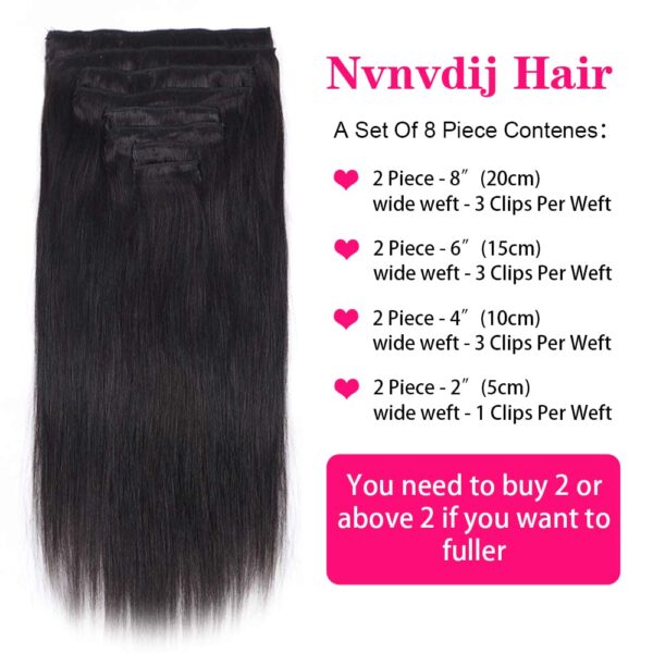 Nvnvdij Straight Clip in Hair Extensions Human Hair 8pcs Per Set with 18Clips Double Weft Clip in Human Hair Extensions Natural Black Color For Women (14 Inch, Straight Hair) - Image 5