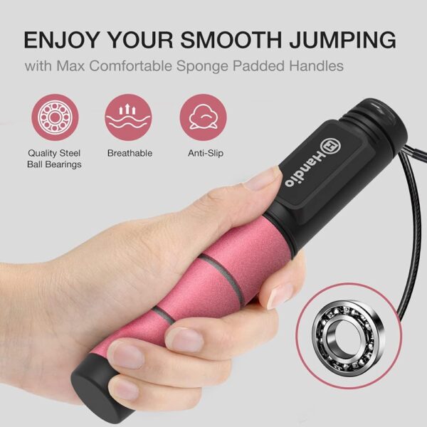 Jump Rope, H Handio Jump Rope with Counter, Workout Jumping Rope with Steel Ball Bearings, Adjustable Length Speed Skipping Rope for Men Women Kids Home Gym, Crossfit, Fitness Exercise - Image 2