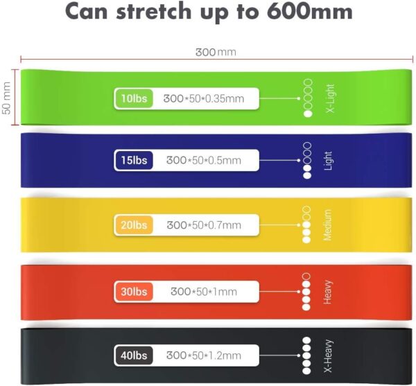 TechStone Resistance Bands Set for Men and Women, Pack of 5 Different Levels Elastic Band for Home Gym Long Exercise Workout – Great Fitness Equipment for Training, Yoga – Free Carrying Bag - Image 2