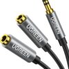 UGREEN Headphone Splitter 3.5mm Audio Stereo Y Splitter Aux Extension Cable Male to Female Dual Headphone Jack Adapter for Earphone Compatible with iPhone Samsung iPad Tablet Laptop, Black