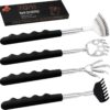 4Pcs Different Back Scratcher Extendable Back Massager Tool with Rubber Handles, Metal Portable Telescoping Back Scratcher, Stocking Stuffers for Men Women Kids Adults (Black)