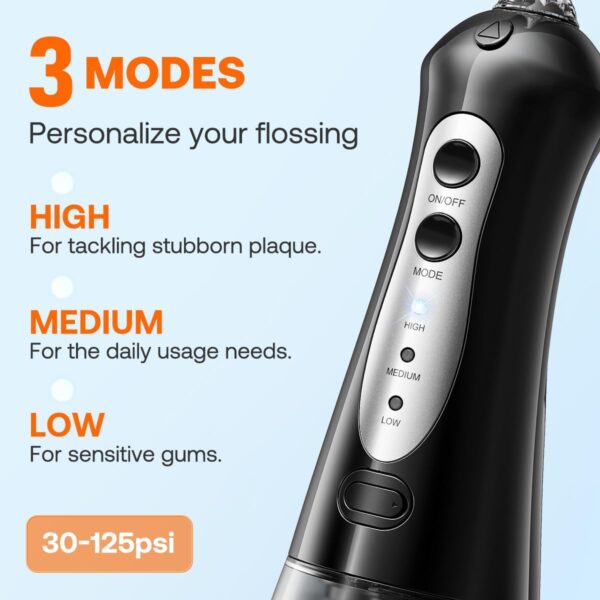 Bitvae Water Flossers for Teeth, Cordless Water Dental Pick with 6 Jet Tips & 3 Modes for All Oral Care, Ultra-fine 0.06mm Water Stream Precise for Teeth Cleaning and flossing, Easy to Use, Black - Image 2