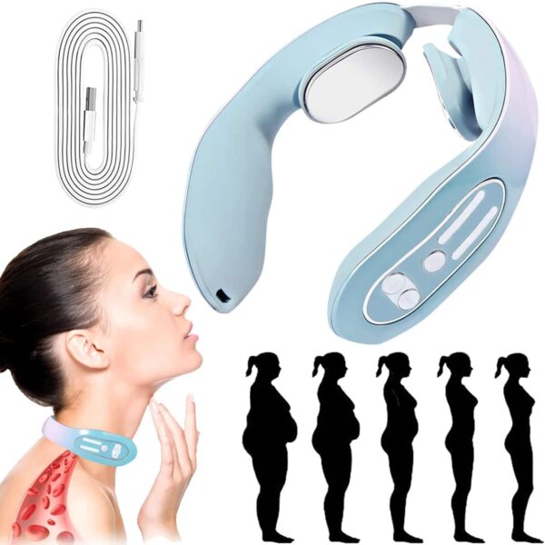 EMS Neck Acupoints Lymphvity Massager Device Electric Deep Tissue 3D Massage USB Charge 12 Modes Neck Lymphatic Massager for Women Men Gift (Blue)