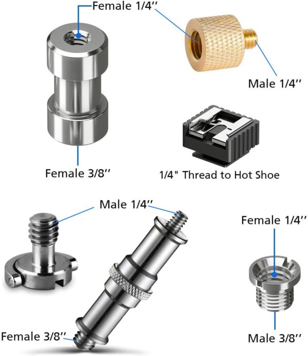 26PCS Camera Screws Mount Set 1/4 Inch and 3/8 Inch Threaded Converter Screws Adapter Flash Shoe Mount for DSLR Camera/Tripod/Monopod/Ballhead/Flash Light/Quick Release Plate - Image 3