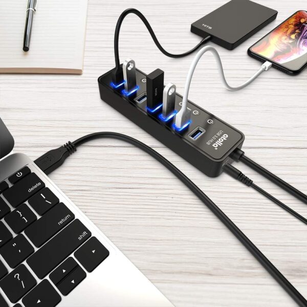 Powered USB Hub 3.0, Atolla 7-Port USB Data Hub Splitter with One Smart Charging Port and Individual On/Off Switches and 5V/4A Power Adapter USB Extension for MacBook, Mac Pro/Mini and More. - Image 5