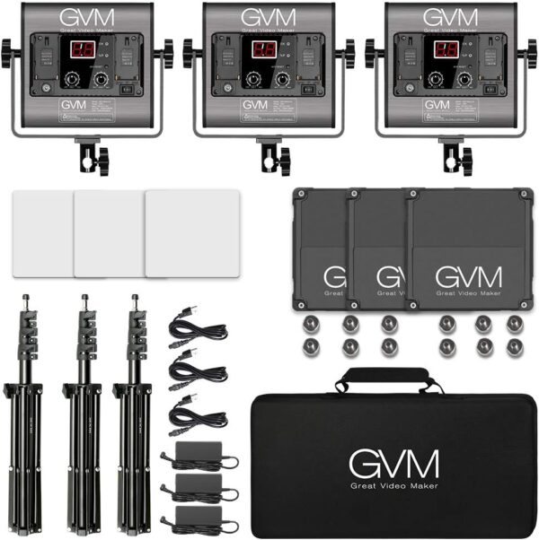 GVM 3 Pack LED Video Lighting Kits, Bi-Color Variable 2300K~6800K with Digital Display, 10~100% Brightness, CRI97+ TLCI97 Led Video Light Panel, Barndoor, App Control - Image 6