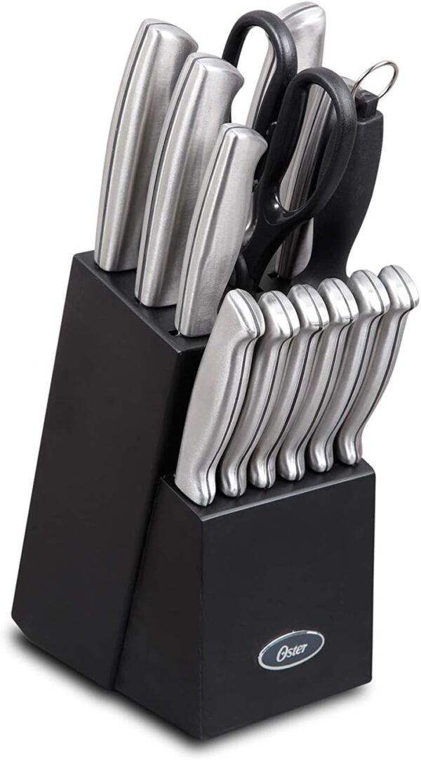 Oster - 70561.14 Oster Baldwyn High-Carbon Stainless Steel Cutlery Knife Block Set, 14-Piece, Brushed Satin