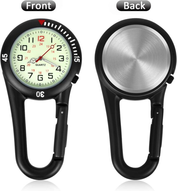 Hicarer 2 Pieces Clip on Quartz Watch Backpack Fob Belt Watch Glow in The Dark Unisex Pocket Watch with White Dial for Doctors Nurses Outdoor Activities - Image 5