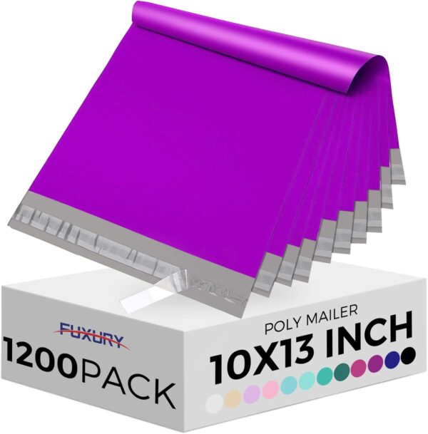 Fuxury Poly Mailers 10x13 Inch 1200 Pcs, Bulk Shipping Bags for Clothing, Strong Adhesive Shipping Envelopes for Small Business Suppliers,Waterproof Mailers Poly Bags Mailing Envelopes Purple