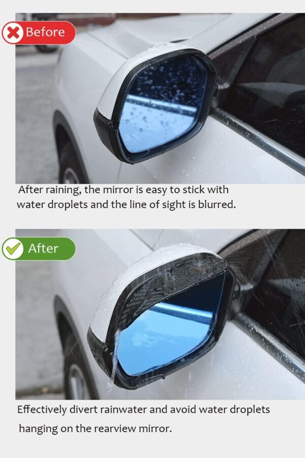 Pincuttee Mirror Rain Visor Eyebrow, Side Mirror Rain Guards, Covers for Car Uniservial Fit 2 Pack - Image 3