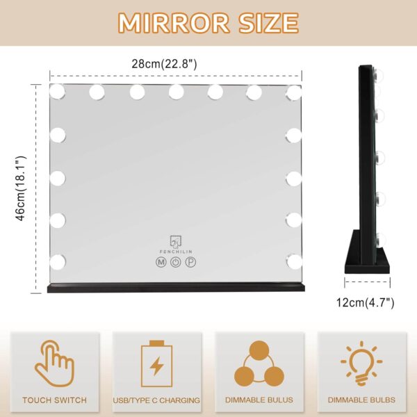 FENCHILIN Vanity Mirror with Lights,Hollywood Lighted Mirror with Dimmer Bulbs, Vanity Makeup Mirror Smart Touch Control (Black) - Image 5