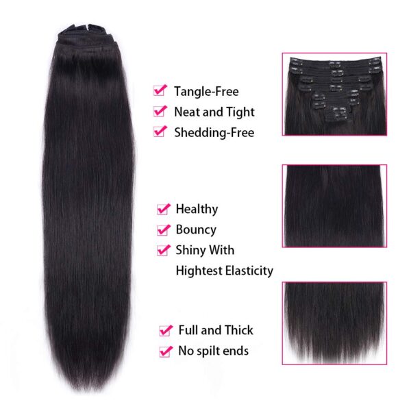 Nvnvdij Straight Clip in Hair Extensions Human Hair 8pcs Per Set with 18Clips Double Weft Clip in Human Hair Extensions Natural Black Color For Women (14 Inch, Straight Hair) - Image 4