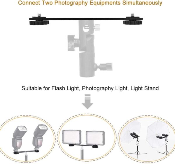 UTEBIT 8 inch Flash Bracket, Dual Camera Mount Flash Bracket Extension Bar with 1/4 Screw Hot Shoe, Straight Flash Bracket Tripod Mount for DSLR Camera LED Light Studio Video Microphone, 2Packs - Image 5