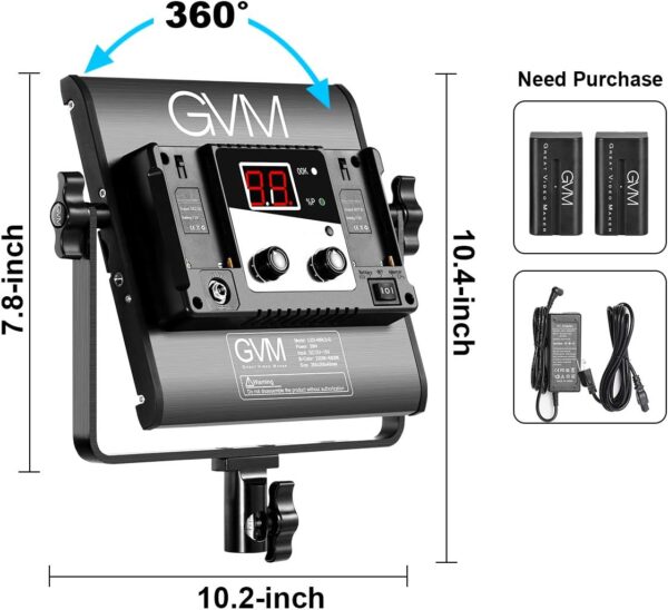 GVM 3 Pack LED Video Lighting Kits, Bi-Color Variable 2300K~6800K with Digital Display, 10~100% Brightness, CRI97+ TLCI97 Led Video Light Panel, Barndoor, App Control - Image 5