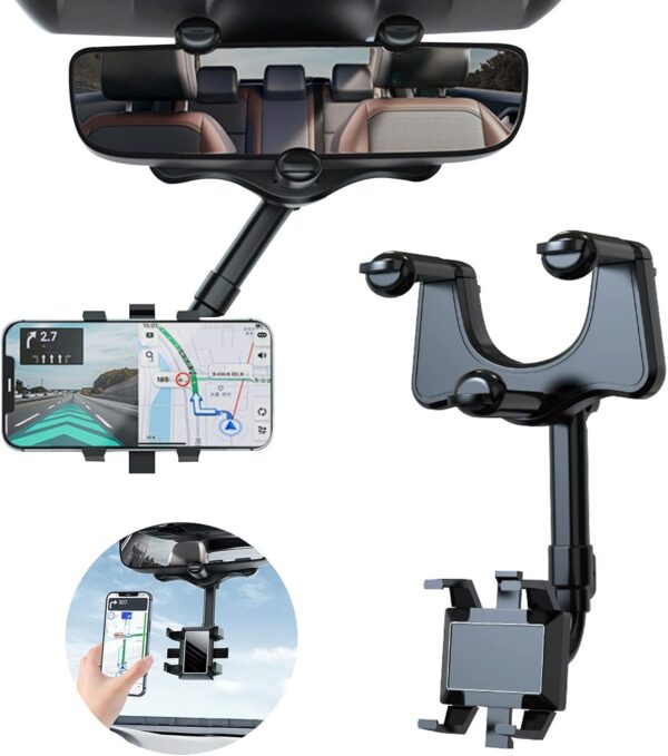 2022 New Rotatable and Retractable Car Phone Holder, Multifunctional 360° Rearview Mirror Holder for Car, Universal Vehicle Rear View All Mobile Phones (1PC)