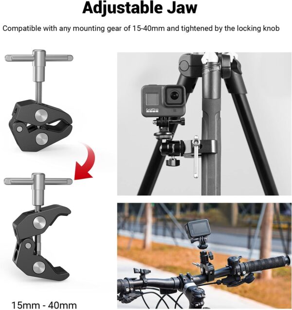 SmallRig Super Clamp Mount with Mini Ball Head Mount, Hot Shoe Adapter with 1/4 Screw for LCD Field Monitor, LED Lights, Flash, Microphone, for Gopro, for DJI Action 2, for Insta360-1124 - Image 2