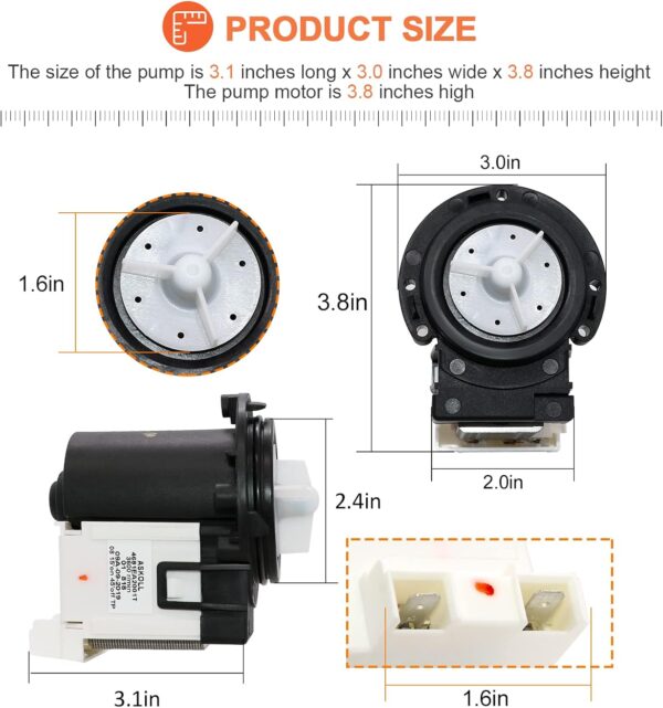 4681EA2001T Washer Drain Pump OEM Motor Replace for Kenmore & LG washer drain pump Replacement AP5328388 4681EA1007G 4681EA1007D Fit for drain pump washing machine wm2101hw wm3270cw wm3431hs wm3770hva - Image 4