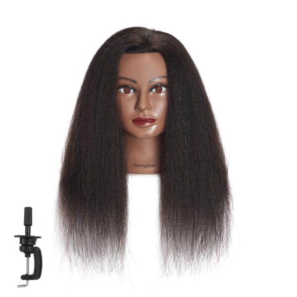 Traininghead 100% Real Hair Mannequin Head Training Head Cosmetology Doll Head Manikin Practice Head Hairdresser With Free Clamp Holder Female (Black Hair A)