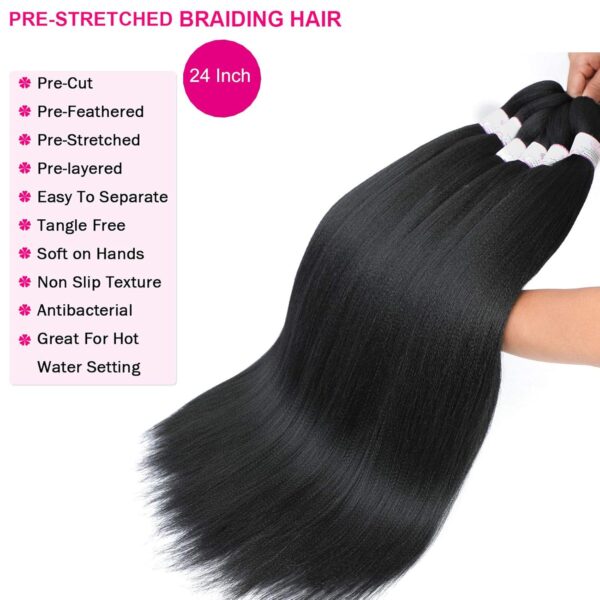 Pre Stretched Braiding Hair 8 Packs 24 Inch Professional Pre Stretched Crochet Hair For Human Braiding Or Twist Natural Black Yaki Perm Straight Synthetic Hair Extension For Women(24 - Image 3