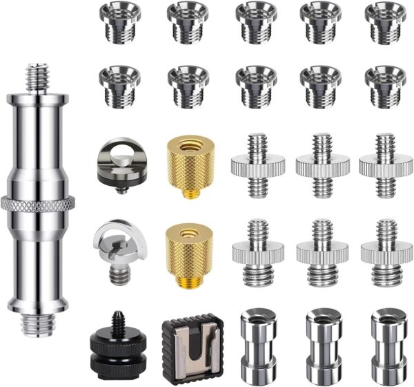 26PCS Camera Screws Mount Set 1/4 Inch and 3/8 Inch Threaded Converter Screws Adapter Flash Shoe Mount for DSLR Camera/Tripod/Monopod/Ballhead/Flash Light/Quick Release Plate