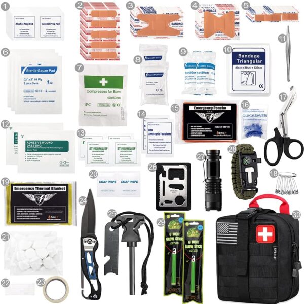 EVERLIT 250 Pieces Survival First Aid Kit IFAK EMT Molle Pouch Survival Kit Outdoor Gear Emergency Kits Trauma Bag for Camping Boat Hunting Hiking Home Car Earthquake and Adventures - Image 3