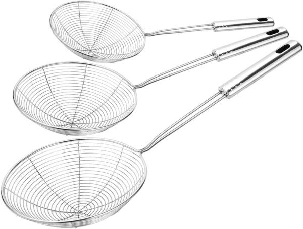 Hiware Extra Large Spider Strainer Skimmer Spoon for Frying and Cooking - Set of 3 Stainless Steel Wire Pasta Strainer with Long Handle, Professional Kitchen Skimmer Ladle - 13.8