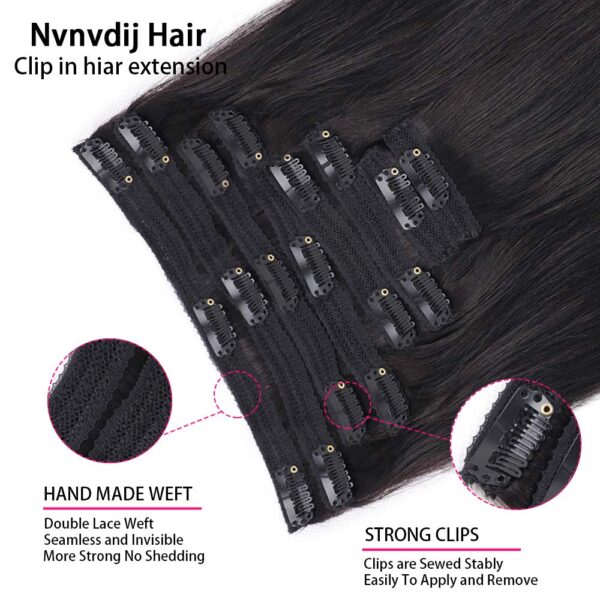 Nvnvdij Straight Clip in Hair Extensions Human Hair 8pcs Per Set with 18Clips Double Weft Clip in Human Hair Extensions Natural Black Color For Women (14 Inch, Straight Hair) - Image 3