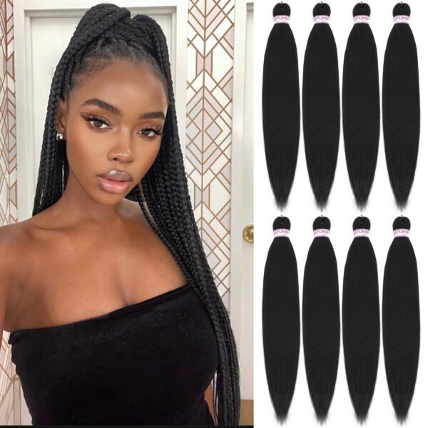 Pre Stretched Braiding Hair 8 Packs 24 Inch Professional Pre Stretched Crochet Hair For Human Braiding Or Twist Natural Black Yaki Perm Straight Synthetic Hair Extension For Women(24