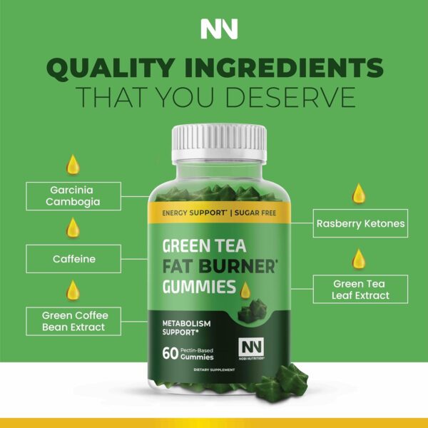 Nobi Nutrition Green Tea Fat Burner Gummies for Weight Loss | Metabolism Boost & Appetite Suppressant with Green Coffee Bean Extract & Garcinia Cambogia | Pills to Burn Belly Fat for Women & Men - Image 3