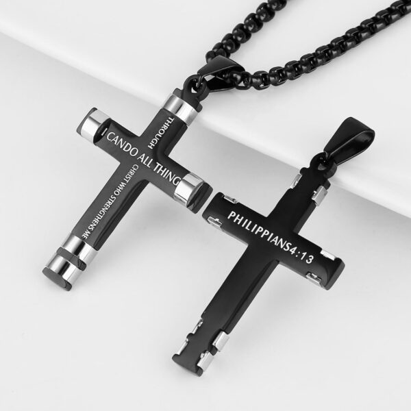 HZMAN Philippians 4:13 Cross Pendant STRENGTH Bible Verse Stainless Steel Necklace 3 Colors Available - Image 3