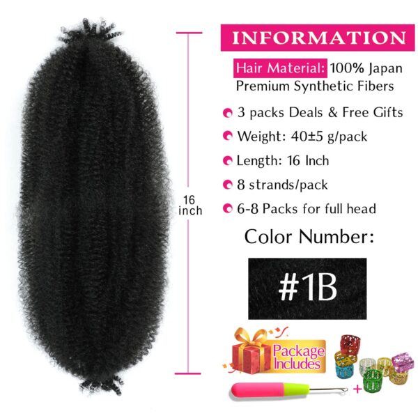 Afro Twist Hair 16 Inch 3 Packs, Springy Afro Twist Hair Pre Fluffed Spring Twist Hair Pre Stretched Wrapping Hair for Soft Locs Hair Extensions (16 Inch (Pack of 3), 1B#) - Image 2