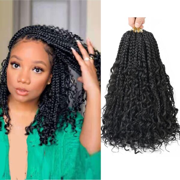 LMZIM 12 Inch Boho Box Braids Crochet Hair Bohomian Crochet Box Braids Curly Ends 8 Pack 3X Crochet Braids Synthetic Braiding Hair Extension Black (12inch (pack of 8) 1B, 1B)