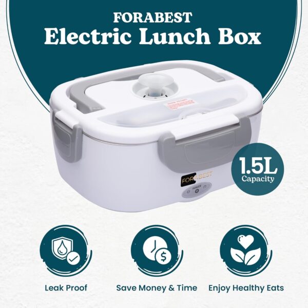 FORABEST Electric Lunch Box for Adults, 1.5L 80W Leakproof Heated Lunch Box | 12/24/110/220V Portable Food Warmer for Car, Truck, Office with 49 - Image 4